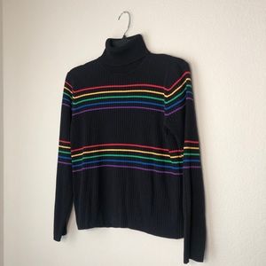 Rainbow Trendy Ribbed Long Sleeve Turtleneck Top
